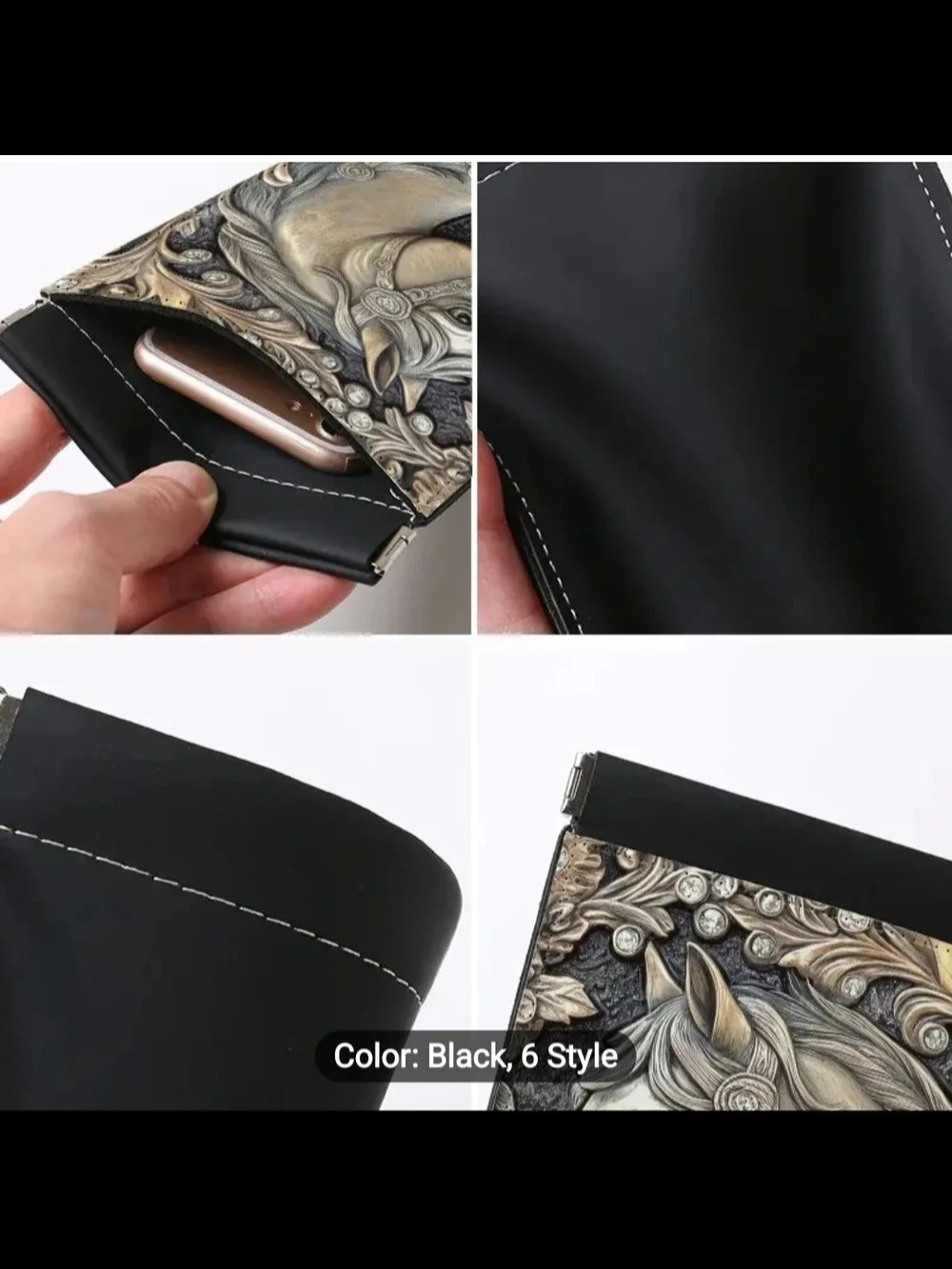 Elequent Equestrian Embossed Relief Horse Head Pocket Pouch For Phone/Cards Etc.